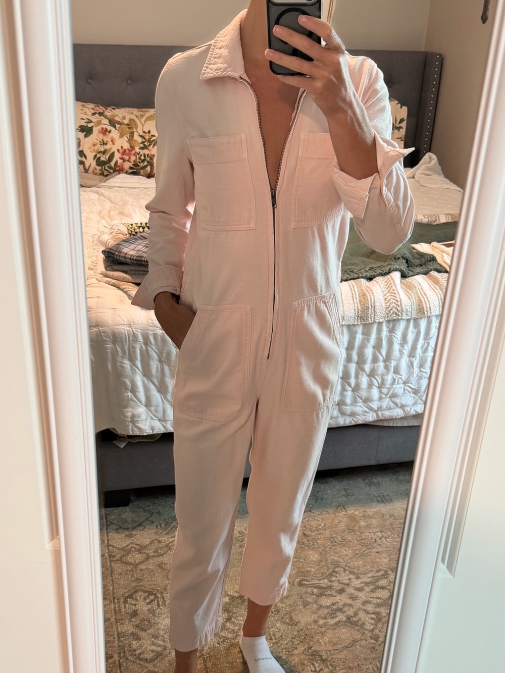 Madewell Pale Pink Zip-Front Utility Jumpsuit